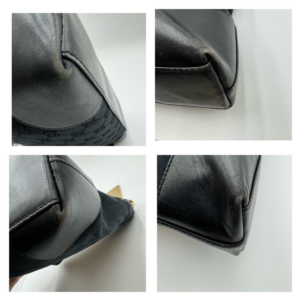 Gucci-Authentic-GG Canvas Shoulder Bag Black Leather - Picture 15 of 15